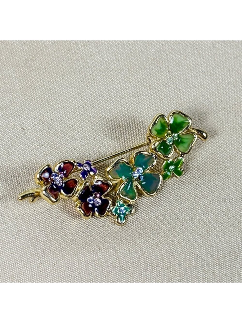 Vintage MONET Signed Enamel Floral Brooch Red Green Flowers Cherish C18